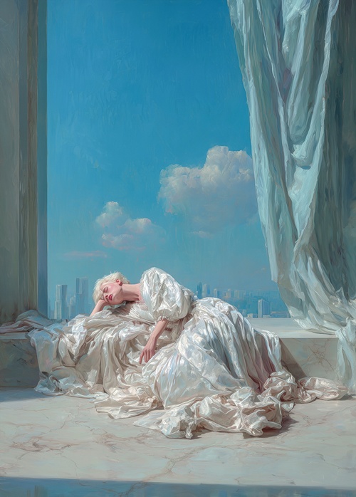 The Anti-Hustle Muse, 2025, Oil on linen, 90.9x65.1cm(30P). 이미지 갤러리 나우