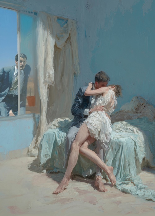 “We’re kinda dating… it’s still in beta.”, 2025, Oil on linen, 90.9x65.1cm(30P). 이미지 갤러리 나우