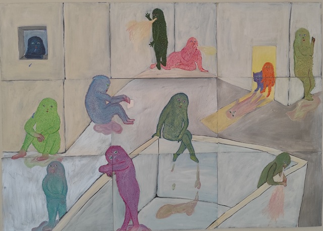 강상미, 내가 뱉은 숨이 어느 벽인가를 더럽힐 때, 2025, 종이 위 아크릴, 아크릴 상자, 90x65cm. 이미지 보글맨션