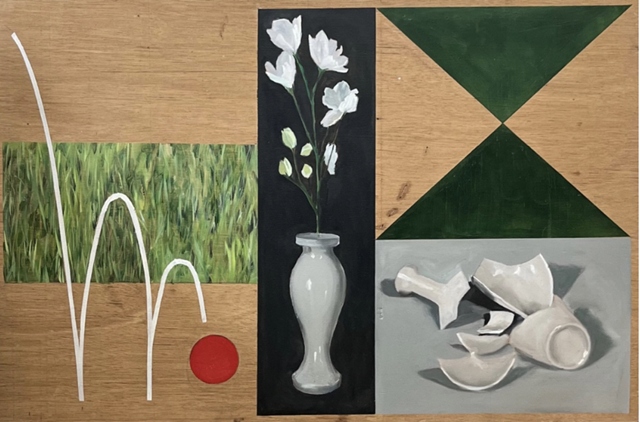 나쁜 생각, 2023, 나무 공, 캔버스에 유채, 밧줄, 가변설치. 이미지 갤러리밈