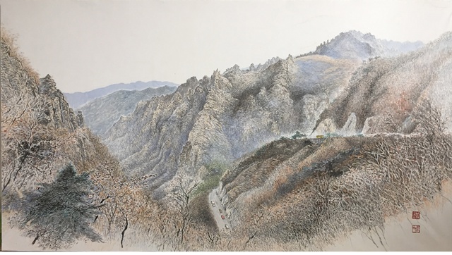 송병진, 한계령에서, 2025, 먹 채색 화선지(rice paper), 130.3×80.3㎝(60호M). 이미지 갤러리은