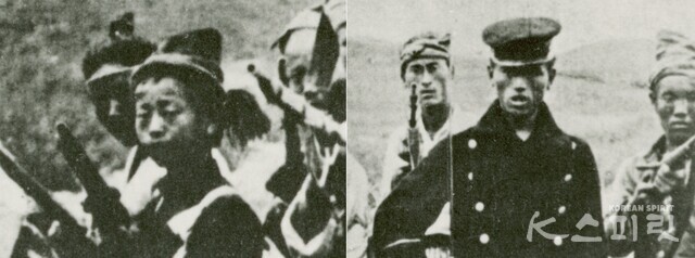 영국 '데일리 메일' 종군기자 프레드릭 아서 맥켄지가 찍은 정미의병 사진 중 소년(왼쪽)과 군복을 입은 청년(오른쪽). 사진 독립기념관.