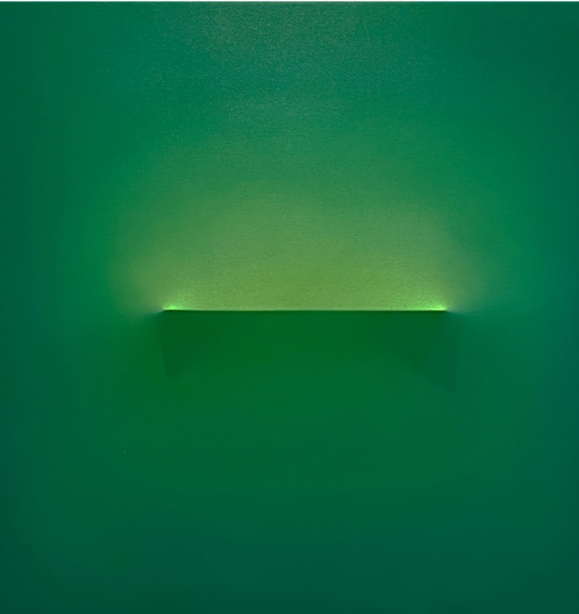 Enrico Embroli, GREEN AURA, 2024, Oil, Canvas on handmade stretcher bars, 32×32×4.5cm. 이미지 스텔라갤러리