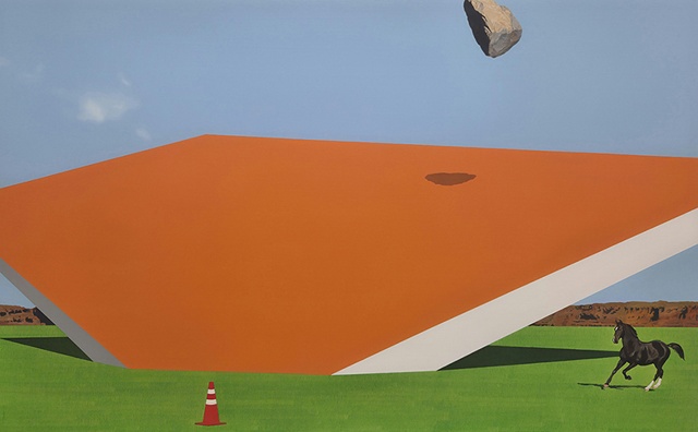 채지민, The slowly sinking, overwhelming wal, 2025, Oil on canvas, 80.3x130.3cm. 이미지 갤러리조은