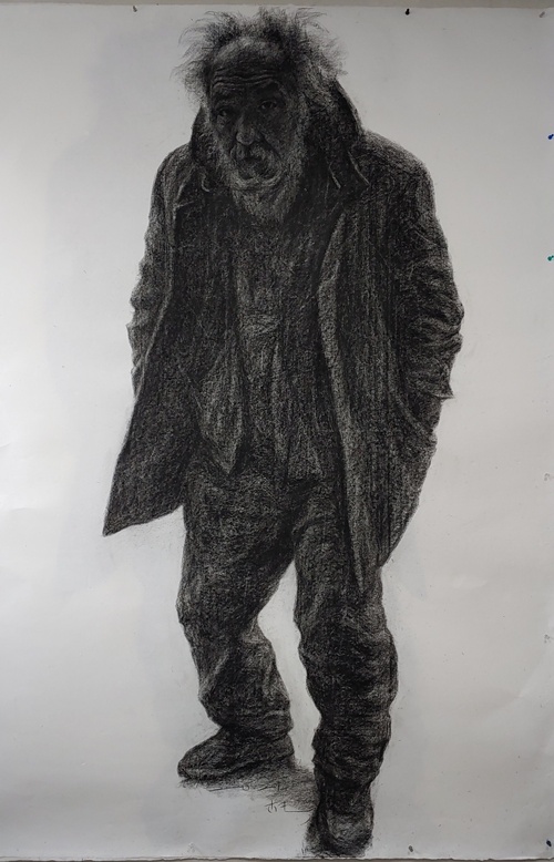 묵2, 2021, 장지에 콘테, 210×150cm. 이미지 두나무 아트큐브 제공