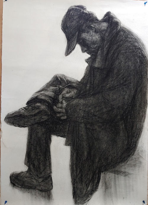 지동교 봄, 2021, 장지에 콘테, 105x75cm. 이미지 두나무 아트큐브 제공