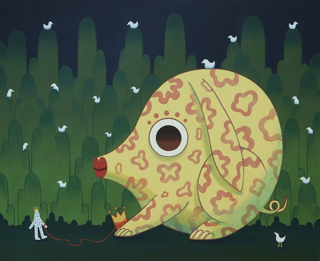 빨간 실타래, 2025, Acrylic on canvas, 60x50cm.  이미지 하랑갤러리 제공