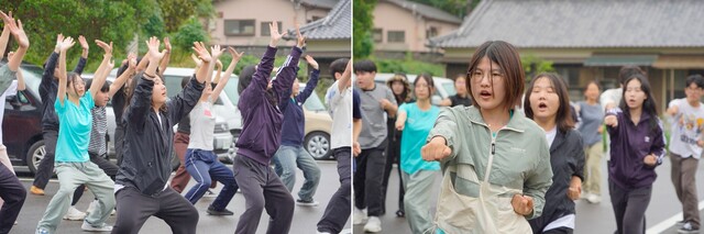 카시코지마역에서 벤자민인성영재학교 학생들이 기공을 선보였다. 사진 벤자민인성영재학교.