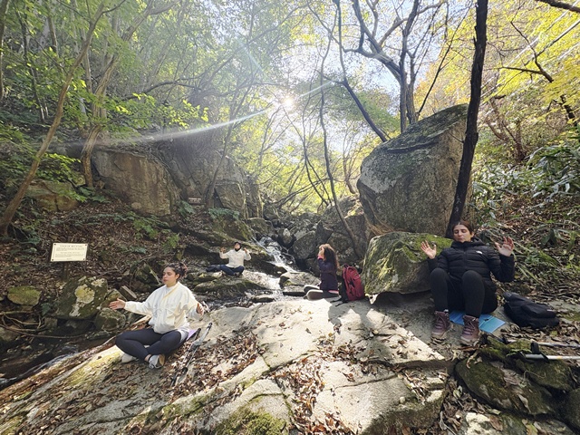 모악산 선도 계곡에서 명상 체험. 사진 선도문화연구원