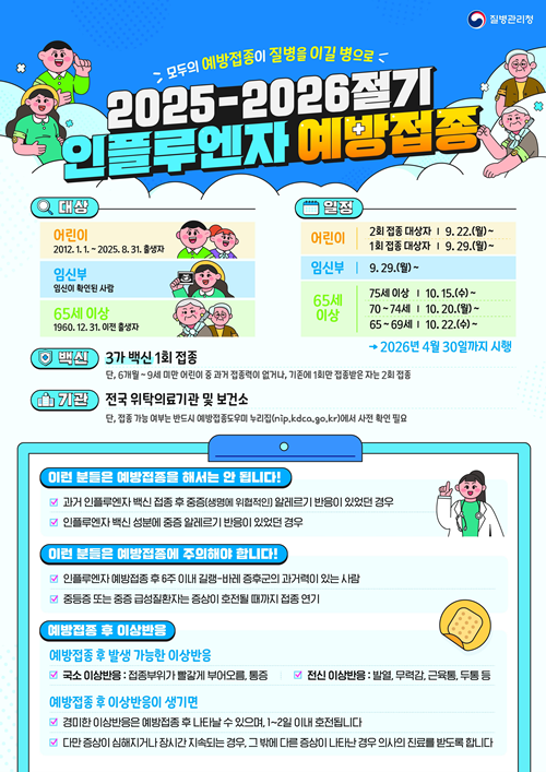 인플루엔자 국가예방접종 안내문. 이미지 질병관리청.