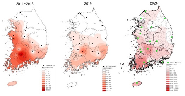 활순털진드기의 분포지역. 이미지 질병관리청.