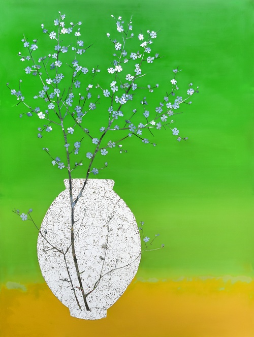 꽃숨, 2024, 옻칠, 나전, 난각,  66x86cm. 이미지 하랑갤러리