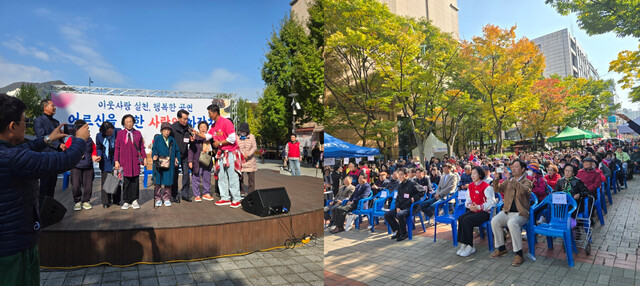 한국크리스토퍼 안양군포의왕센터와 한국사법교육원 경기중부시민로스쿨이 공동 주최한 ‘사랑의 짜장차’ 행사에 참여한 퍼플스 연예인 골프단. 사진 퍼플스 연예인 골프단