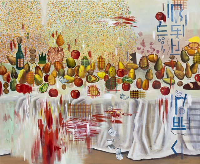 극미와 극대 사이의 붓질이 만든 정물화, 2025, Oil on linen, 180x220cm. ⓒ 정수진, 이미지 S2A 제공