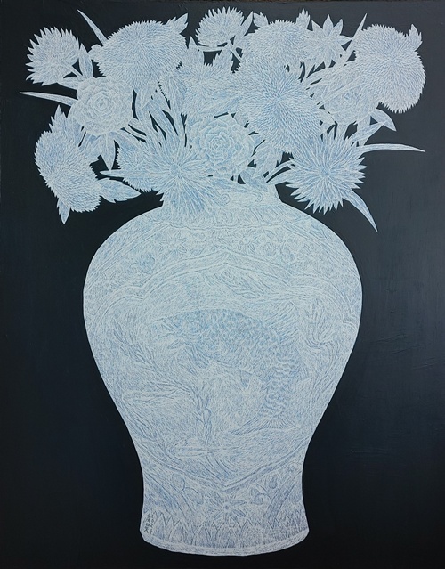 Flower-7, 2024, Acrylic on canvas, Scratched, 91 x 72.8cm(30호). 이미지 갤러리508
