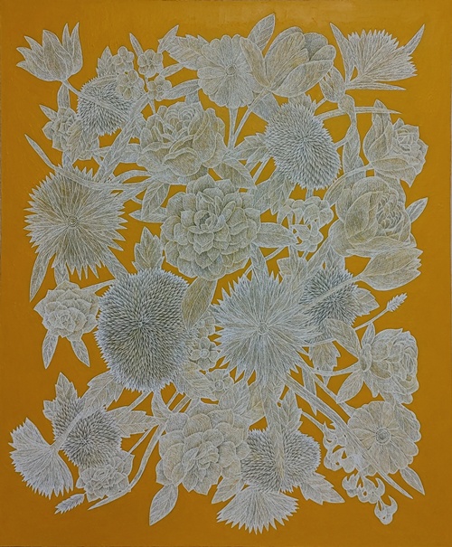 Flower-10, 2025, Acrylic on canvas, Scratched, 72.7 x 60.5cm(20호). 이미지 갤러리508