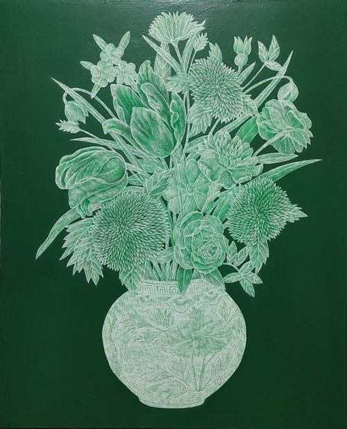 Flower-13, 2025, Acrylic on canvas, Scratched, 65.1 x 53cm(15호). 이미지 갤러리508