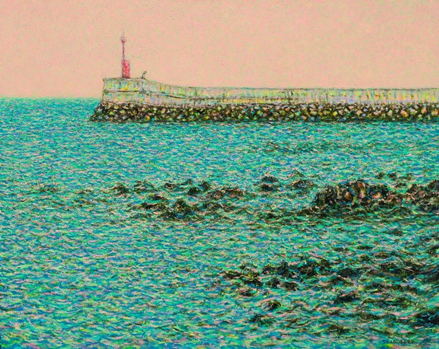 등대가 보이는 풍경1, 2025, oil, acrylic on canvas, 72.71x90.9cm. 이미지 백성원