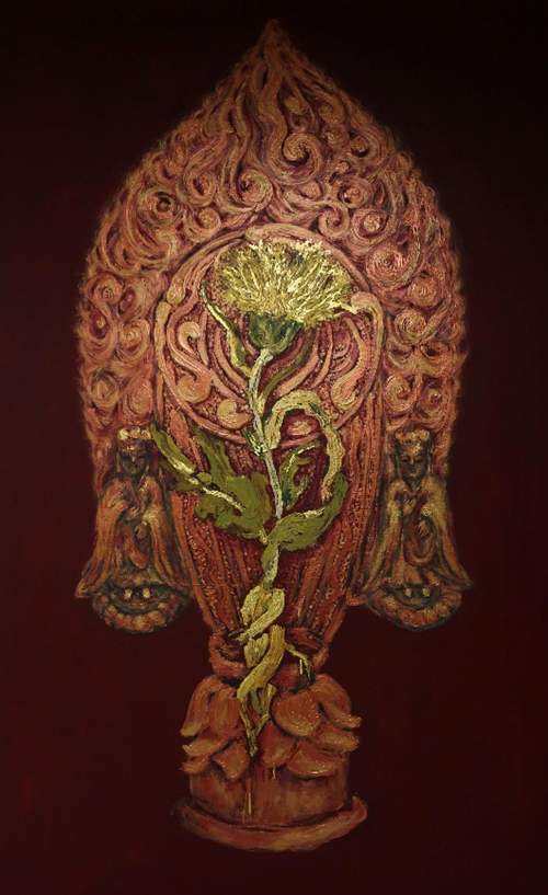 휘수 김혜원, 무한한 타자의 도래(The Infinite Other to Come), 2025, Mixed media on canvas, 200×120cm. 이미지 갤러리은