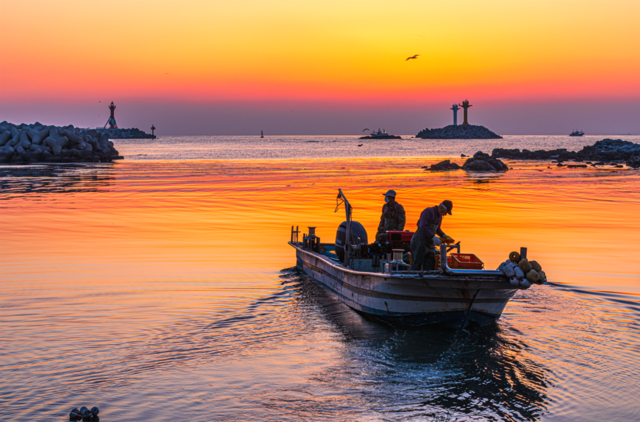 김기홍 작가의 '여명 속의 출어'. 제7회 국가어항디지털 사진 공모전 대상 수상. 사진 해양수산부.