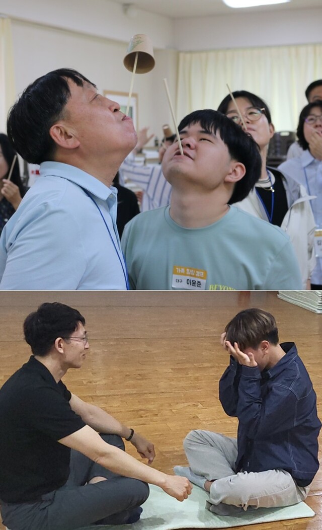 벤자민인성영재학교 가족힐링캠프에서 부모님과 학생들이 진솔한 대화를 나누고 행복한 경험을 쌓는다. 사진 벤자민인성영재학교 제공.